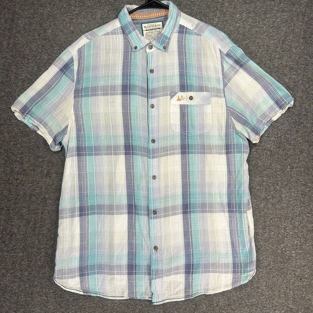 Mantaray Button up Shirt Mens‎ Large Blue white Plaid S/S